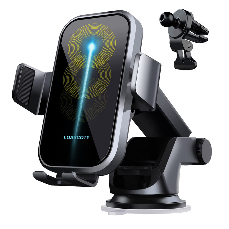 [Australia - AusPower] - 【Smart】 Wireless Car Charger Mount, LOASCOTY 15W Qi Fast Charging, Auto Clamping Car Wireless Charger Phone Holder Air Vent Windshield Dashboard, Wireless Car Charger for iPhone, Samsung, LG 