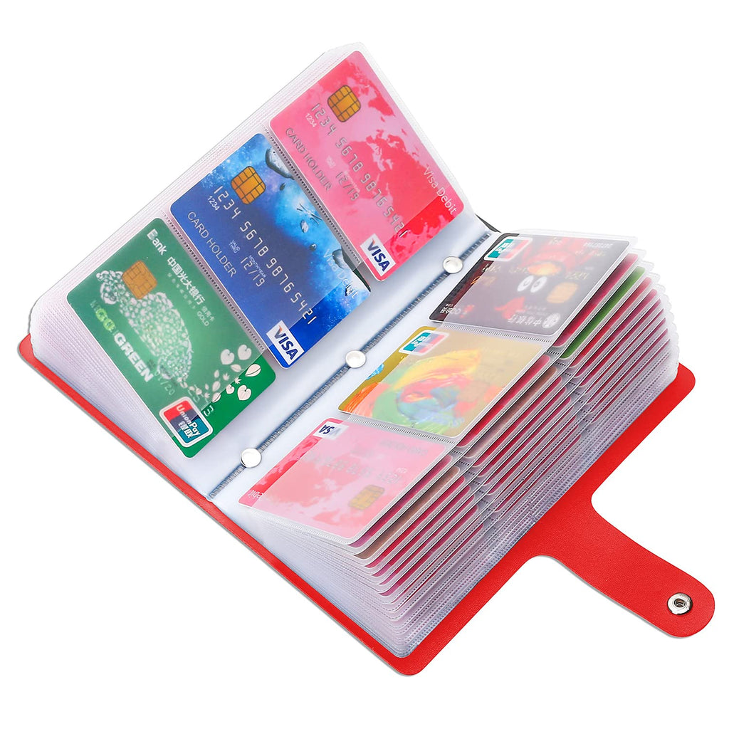 [Australia - AusPower] - angimi Business Card Organizer with 96 Cards，Credit Card Holder for Men & Women Rfid Blocking，Portable Credit Card Organizer and Leather Card Holder Book (Red) Red 