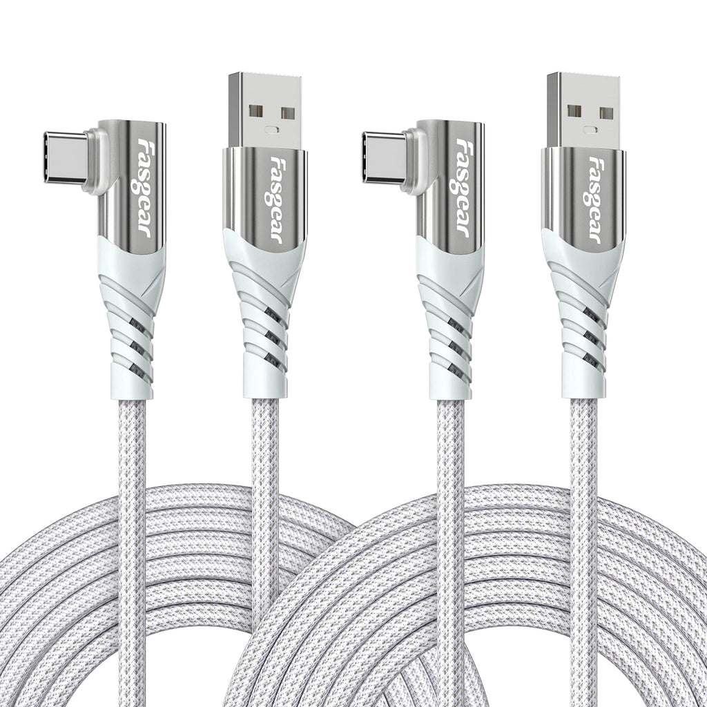 [Australia - AusPower] - USB C Cable Fast Charging: Fasgear 2 Pack 10ft Long Nylon Braided Type C 2.0 Rapid 3A Charger Cord - Compatible for Galaxy S21 Plus Note 20 A10e,Moto G,LG V50 G8,Xperia XZ,PS5 Controller, White 10 ft 2 Pack (White) 