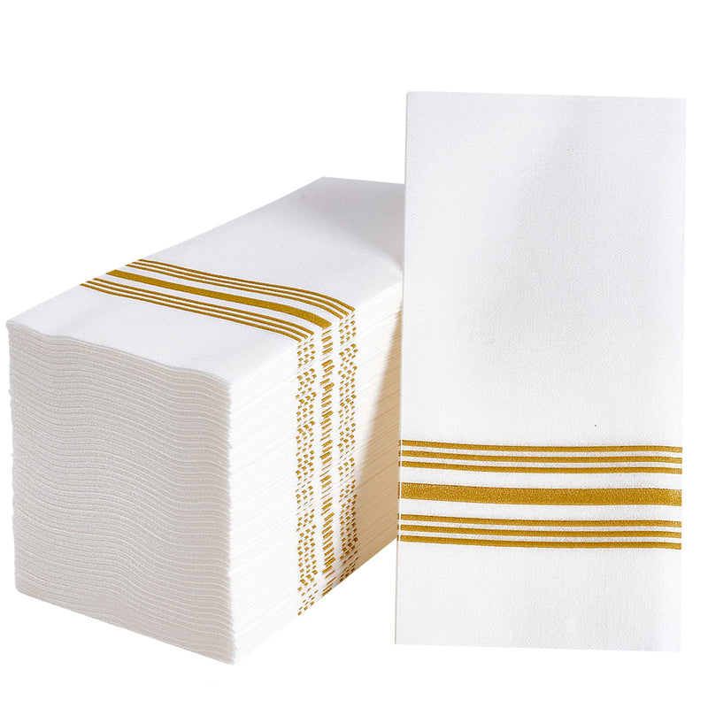 [Australia - AusPower] - 150 PACK Guest Towels Disposable Bathroom, Decorative Bathroom Napkins Linen Feel, Soft, and Absorbent Disposable Paper Hand Towel for Dinners, Kitchen, Parties, Weddings, Christmas Party Gold 
