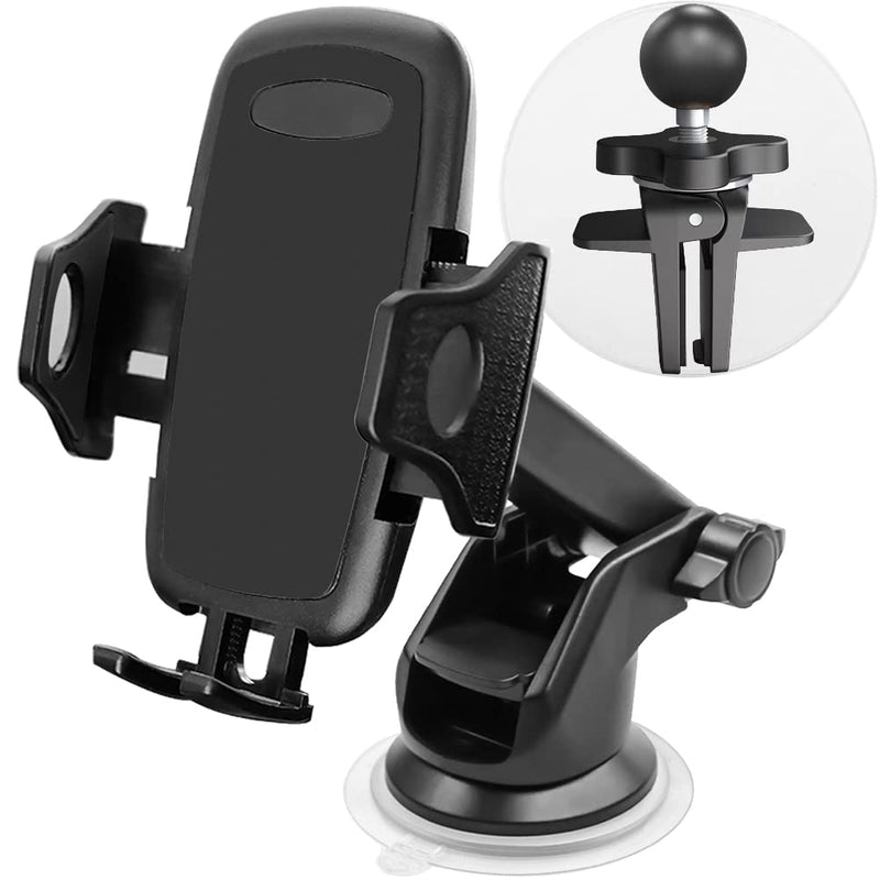 [Australia - AusPower] - Car Phone Holder Mount, YINVA Suction Cup Car Phone Mount with 2PCS Adhesive Sticky Pad for Dash Mount Windshield with Car Vent Clip for iPhone, Samsung(Black) Mount+Pads (Black) 