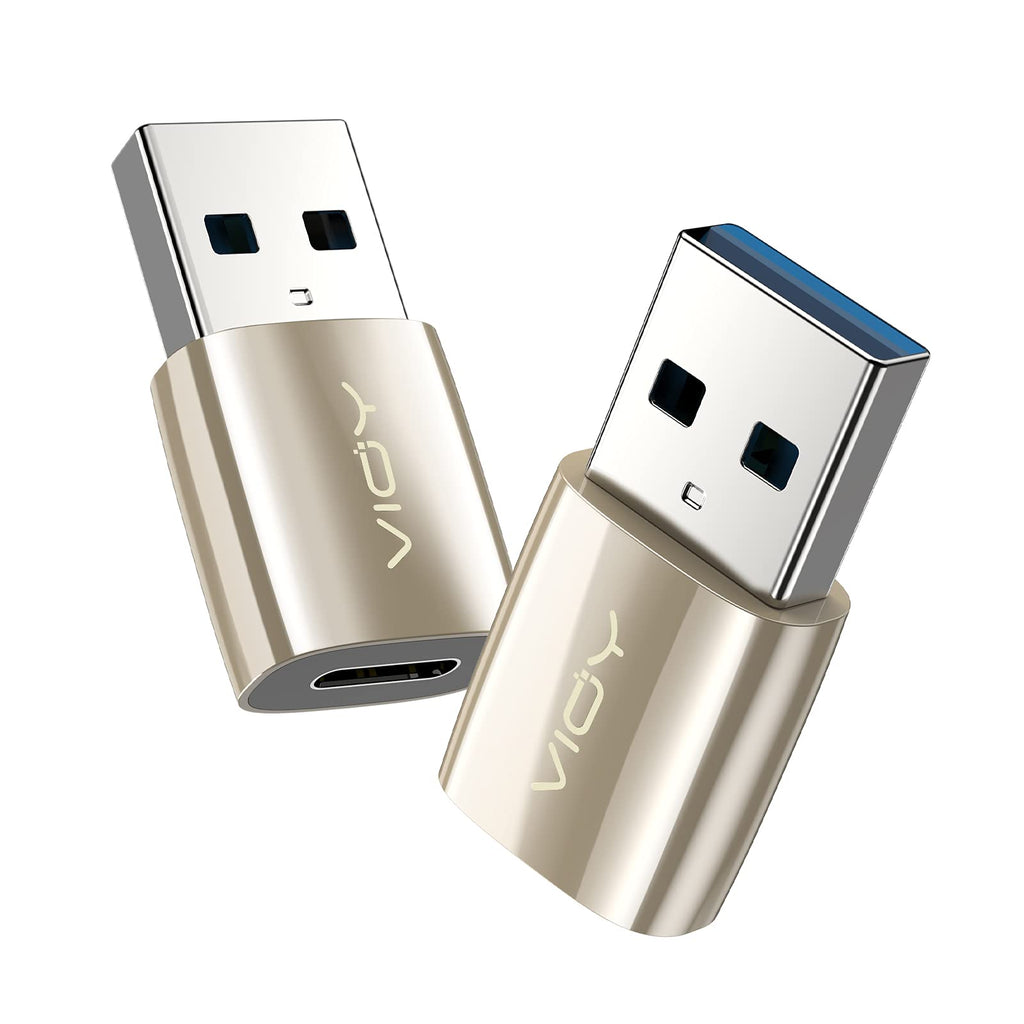 [Australia - AusPower] - UCB C Female to USB 3.0 Male Adapter 2 Pack, VIOY Type C to A Charger Cable Adapter Compatible with iPhone 11 12 Pro Max Mini, Samsung Galaxy S20 etc, Google Pixel 5 4, iPad Air Pro, Champagne 