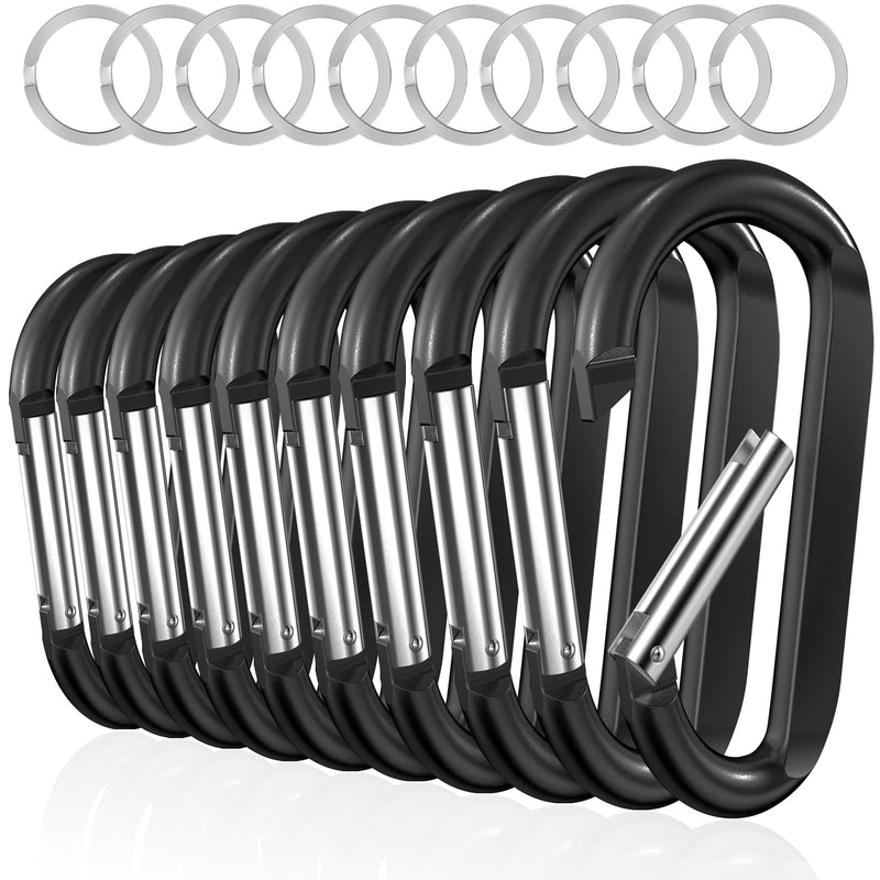 [Australia - AusPower] - sprookber 3" Carabiner Clip Keychain, D Ring Caribeaner Clip, Key Clip Caribeener, Spring Snap Hook for Bag/Buckle, Set of 10 Black 