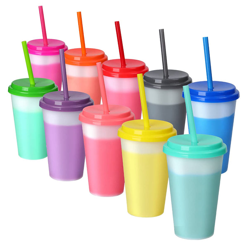 [Australia - AusPower] - Plastic Kids Cups with Lids and Straws - 10 Pack 12 oz Reusable Tumbler with Straw | Color Changing Cup with Lid Adults Bulk Travel Tumblers Drinking Cups for Cold Coffee 
