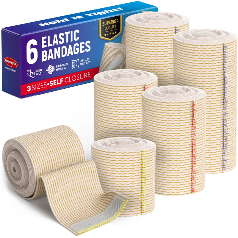 [Australia - AusPower] - Premium Elastic Bandage Wrap with Self-Closures - 6 pk (2x2”, 2x3", 2x4") - Compression Bandage Wrap Adhesive 6pk 