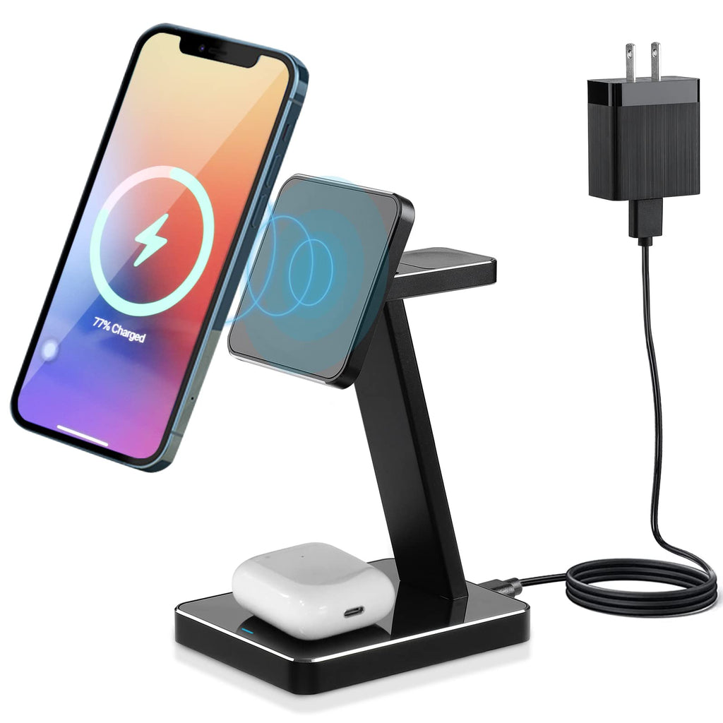 [Australia - AusPower] - SUNYIMA 2 in 1 Magnetic Wireless Charger, 25W Aluminum Alloy Fast Wireless Charging for Magsafe Charger Stand iPhone 13/12,Pro,Pro Max,Mini, AirPods 2/Pro (with QC 3.0 Adapter) 