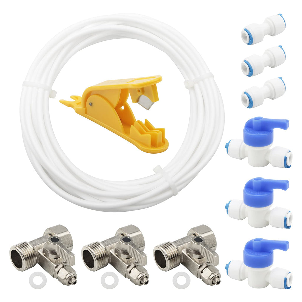 [Australia - AusPower] - jiuwu 1/4" Quick Connect Water Purifiers Tube Fittings OD Push to Connect Fittings, Alloy Tee Ball Valves I Type Connectors PE Tube Pipe Cutter, Pack of 11 