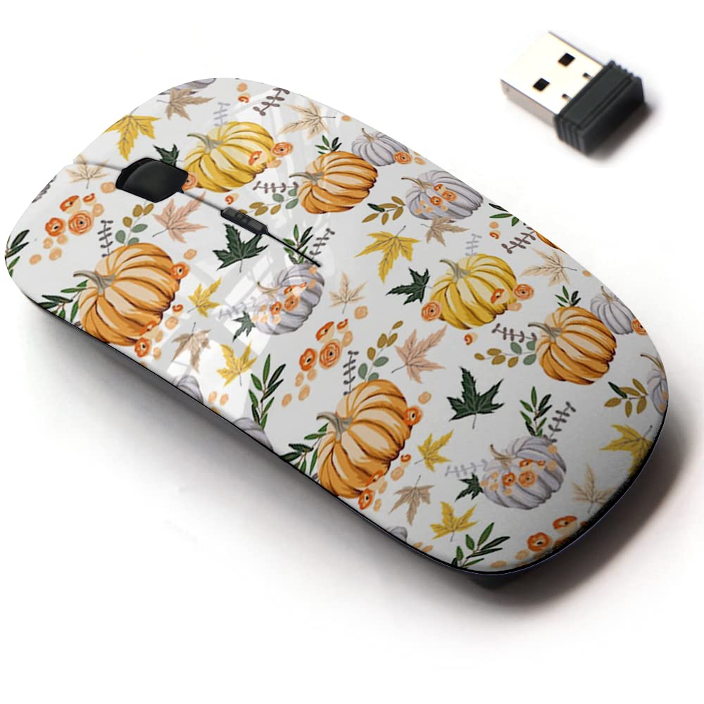 [Australia - AusPower] - 2.4G Wireless Mouse with Cute Pattern Design for All Laptops and Desktops with Nano Receiver - Autumn Orange Pumpkins Flowers Leaves 