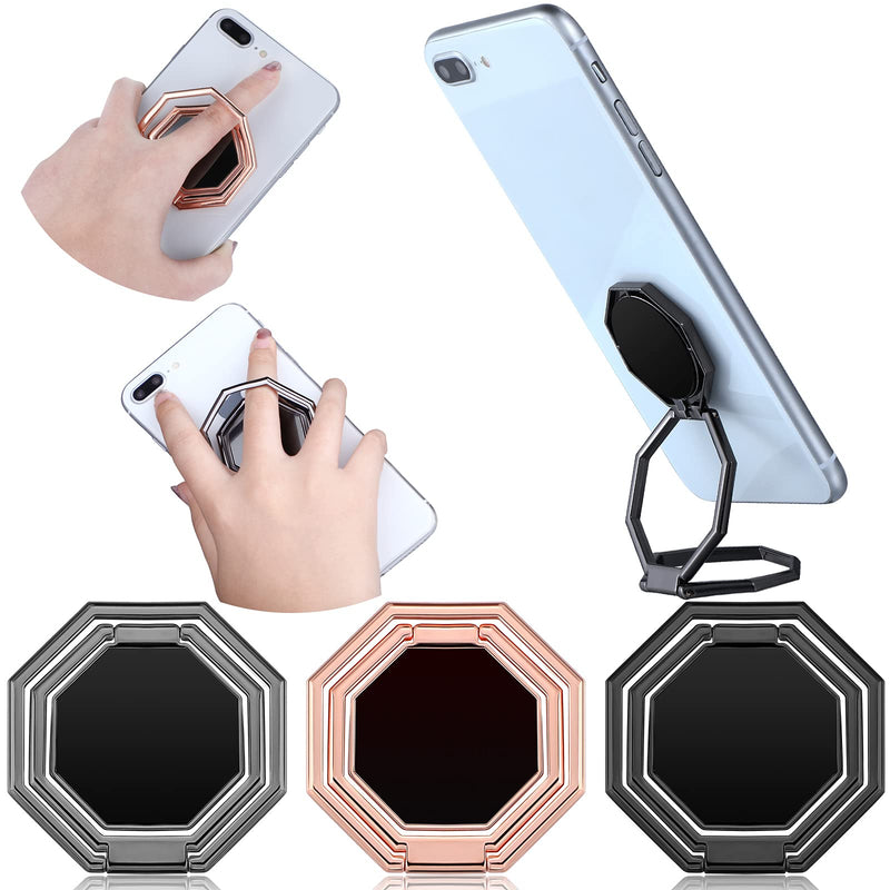 [Australia - AusPower] - 3 Pieces Cellphone Ring Holder Foldable Finger Kickstand 360° Rotation Cell Phone Stand Adjustable Phone Holder for Desk, Magnetic Car Mount, Phone Back Grip, 3 Colors 