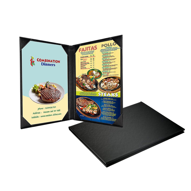 [Australia - AusPower] - Restaurant Menu Covers Holders 8.5 X 11 Inches, Double View Leather Menu Holder Covers, Black Leather Menu Covers for Wine List, Drinks, Cafes, Bar, Hotel(8.5" X 11"/2 View-Book Style/1 pcs) 8.5" X 11"/2 View-Book Style/1 pcs 