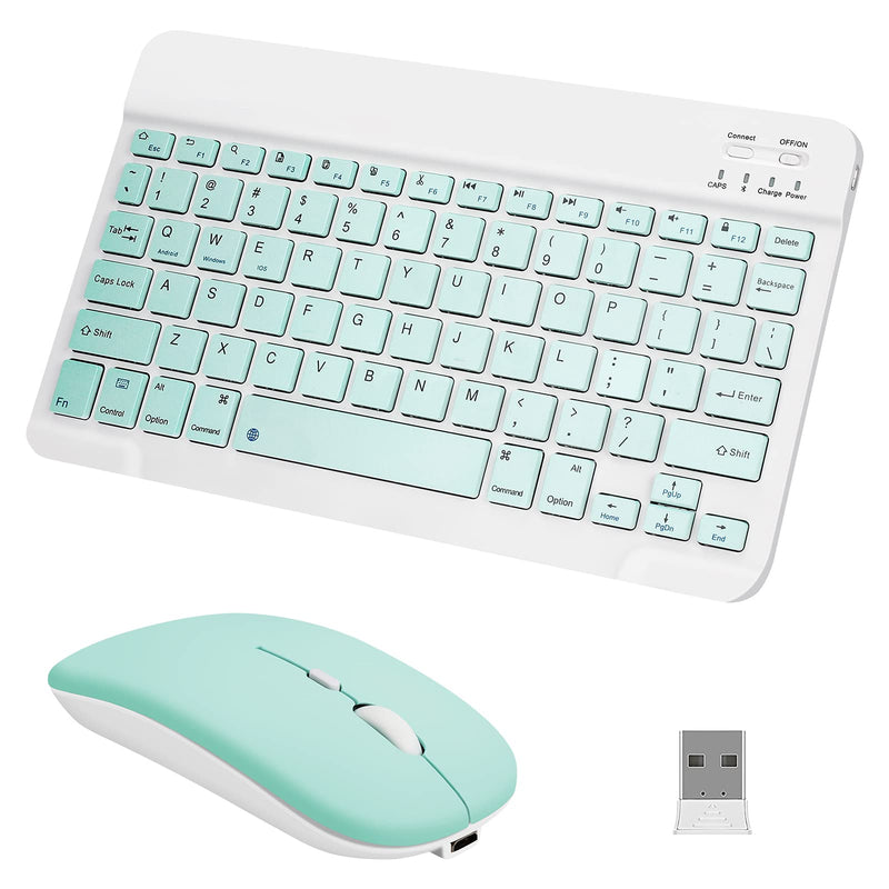 [Australia - AusPower] - 10in Wireless Keyboard and Mouse Combo, Yiciani Ultra-Slim Mini Compact USB Charge 2.4Ghz Fashionable Keycaps Silent Keyboard Wireless Compatible with Android, Windows, PC, Tablet (Green) green 