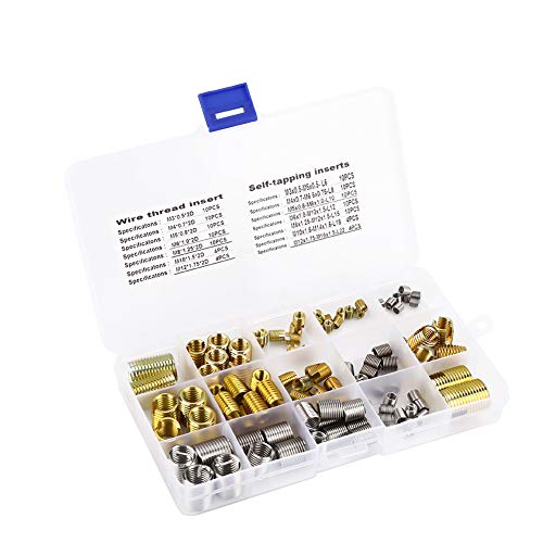 [Australia - AusPower] - Hilitand 116pcs Self Tapping Thread Slotted Inserts and Steel Wire Thread Inserts Combination Set with Box, Thread Repair Tools for 2D M3/M4/M5/M6/M8/M10/M12 