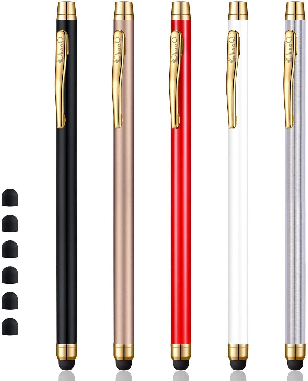 [Australia - AusPower] - Stylus Pens for Touch Screens, ChaoQ Capacitive Stylus (5 Pcs) with 6 Replaceable Tips - Black, White, Silver, Red, Gold 5pcs - Black, White, Silver, Gold, Red 