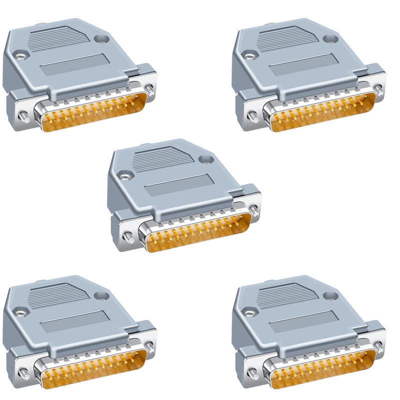 [Australia - AusPower] - Jienk 5PCS DB25 Male RS232 D-SUB Serial Solder Cup Connectors Kit, Gold Plated Joints RS232 Serial Solder Type Port 25 Pin D Sub Couplers with Plastic Hoods, Strain Relief Grommet and Screws 