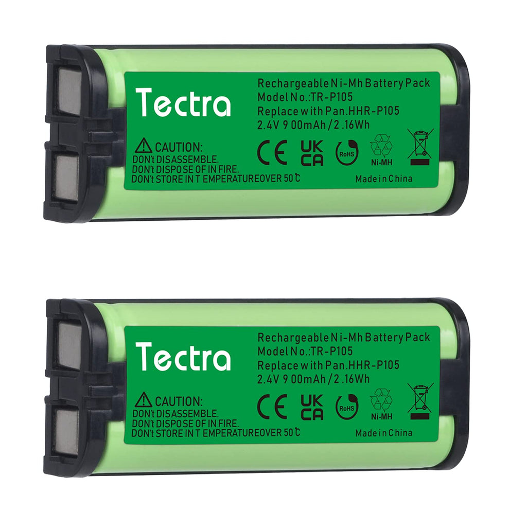 [Australia - AusPower] - Tectra 2-Pack 900mAh HHR-P105 NI-MH Battery Type 31 Cordless Phone Battery Compatible with Panasonic HHR-P105A KX-TG5777 KX-242 KX-2420 KX-2421 KX-2422 KX-TG5779 KX-6702 KX-FG245 2 battery 