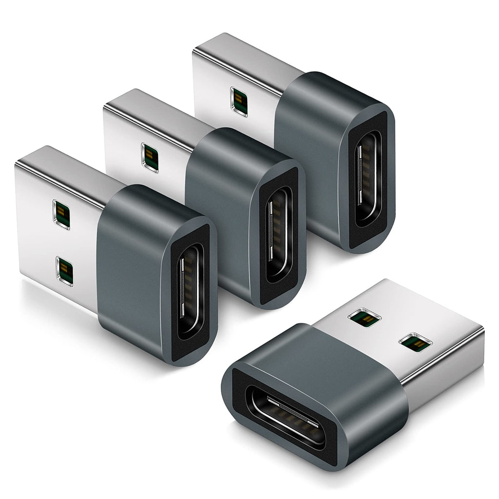[Australia - AusPower] - USB to USB C Adapter, iSeekerKit USB C Female to USB Male Adapter(4 Pack), Type C to A Charger Cable Adapter Compatible with iPhone 12/12 Pro Max/12 Mini, Samsung Galaxy S21/S20,Google Pixel 5/4 Gray Gray Gray 