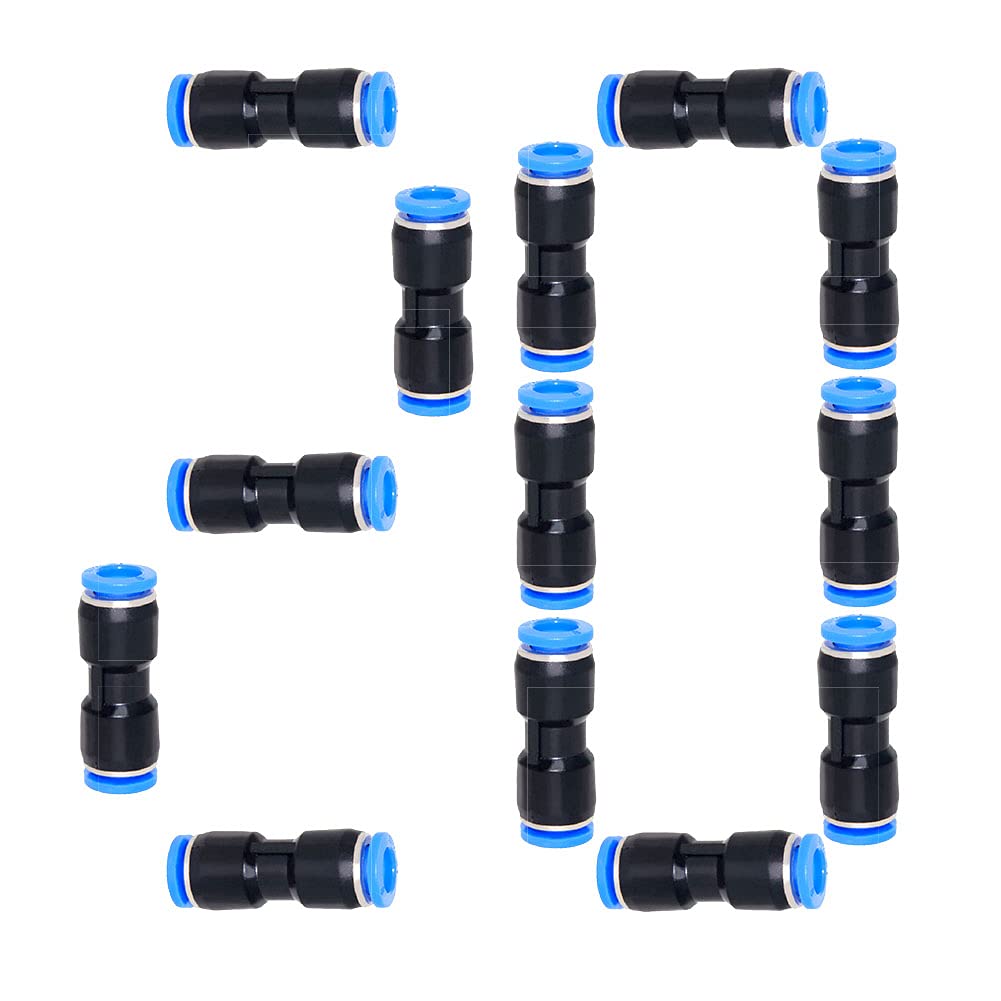 [Australia - AusPower] - Beduan Push to Connect Fitting, 6mm Tube OD Pneumatic Quick Adapter Tubing Air Hose Line Pipe Fitting 20Pcs For 1/4" Tube OD 6mm or 1/4"(20Pcs) 