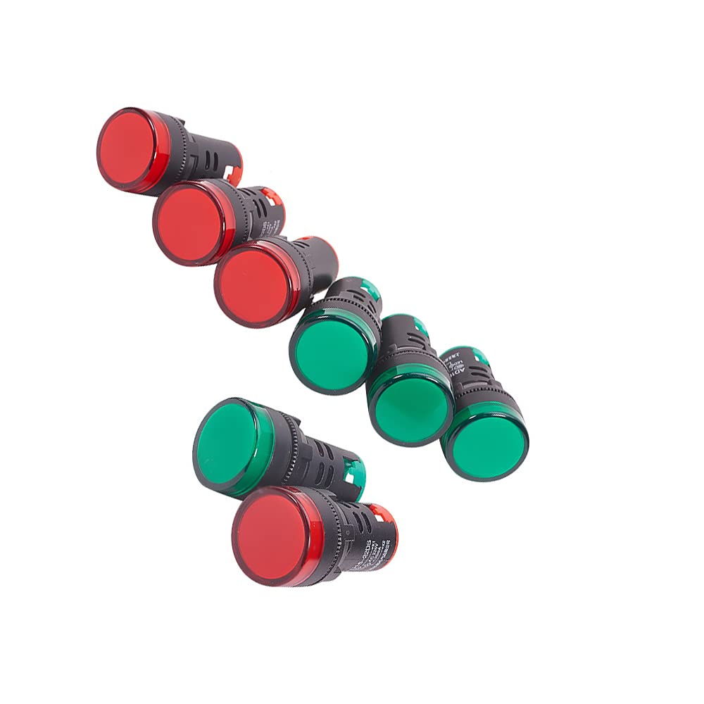 [Australia - AusPower] - Aicosineg Energy Saving Indicator Light for Flush Signal Appliances Panel Mount Plastic Round Mounting Hole 22mm (7/8 Inch) 220V Red+Green 8Pcs 