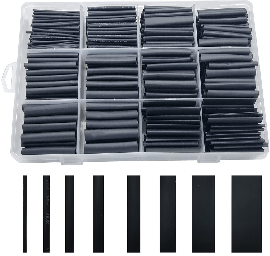 [Australia - AusPower] - 650pcs Heat Shrink Tubing Kit XuuHaa, Premium Heat Shrink Tubes Wire Shrink Wrap, Safe and Easy, Ratio 2:1 Electrical Cable Sleeve Assortment for Long Lasting Insulation Protection (8 Sizes, Black) 