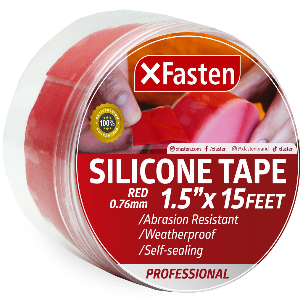 [Australia - AusPower] - XFasten Self-fusing Silicone Tape Pro, Red, 1.5-Inch x 15-Feet, 30mils Extreme Stretch and Seal Plumbing Tape for Leaky Pipes, Tool Grip, Electrical Tape| PVC Pipe Leak Repair Tape Non-Reactive 