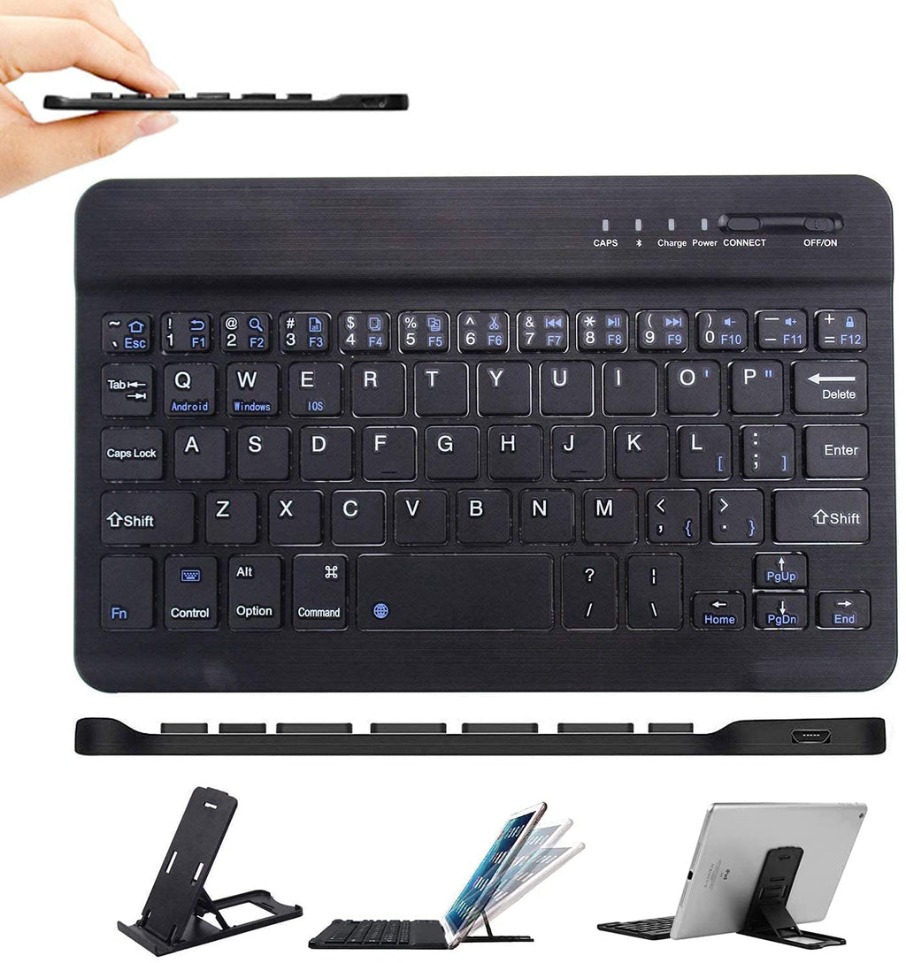[Australia - AusPower] - Bluetooth Keyboard, 7inch Ultra-Slim Wireless Tablet Keyboard Rechargeable Mini Keyboard Compatible with iPad Smartphone and More Bluetooth Enabled Devices(Black) Black 