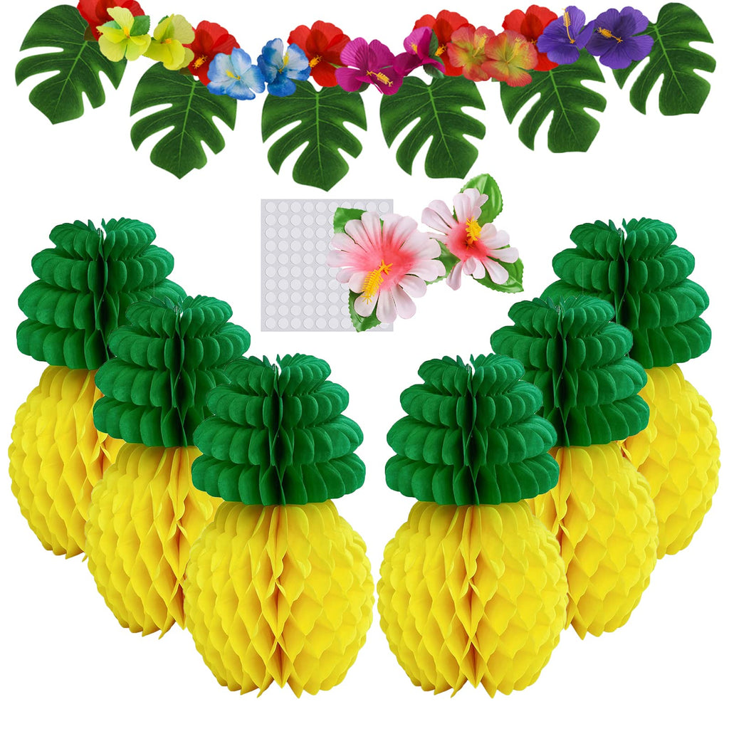 [Australia - AusPower] - 92 Pieces Tropical Hawaiian Party Decorations Set with Palm Leaves, Hawaiian Flowers, and Paper Pineapples for Hawaiian Luau Party Table Decoration Assorted 