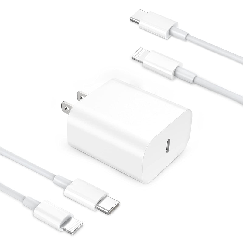 [Australia - AusPower] - iPhone Fast Charger, 20W USB C Wall Charger with 2-Pack 20W 3FT USB C to Lightning Cable MFi Certified Fast USB-C PD Charger for iPhone 13/13 Mini/13Pro/13 Pro Max/12/12 Mini/12Pro/12 Pro Max white & 2 cable 