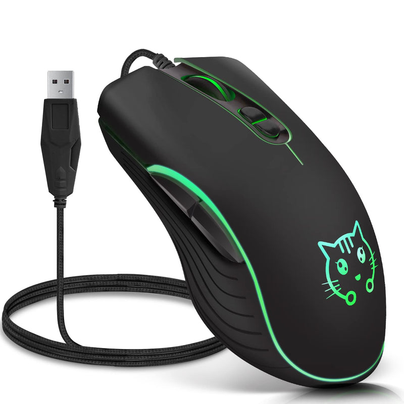 [Australia - AusPower] - Gaming Mouse,7 Colors Backlit Optical Game Mice Ergonomic USB Wired with 2400 DPI and 6 Buttons 4 Shooting for Computer/Win/Mac/Linux/Andriod/iOS. (Black) Black 