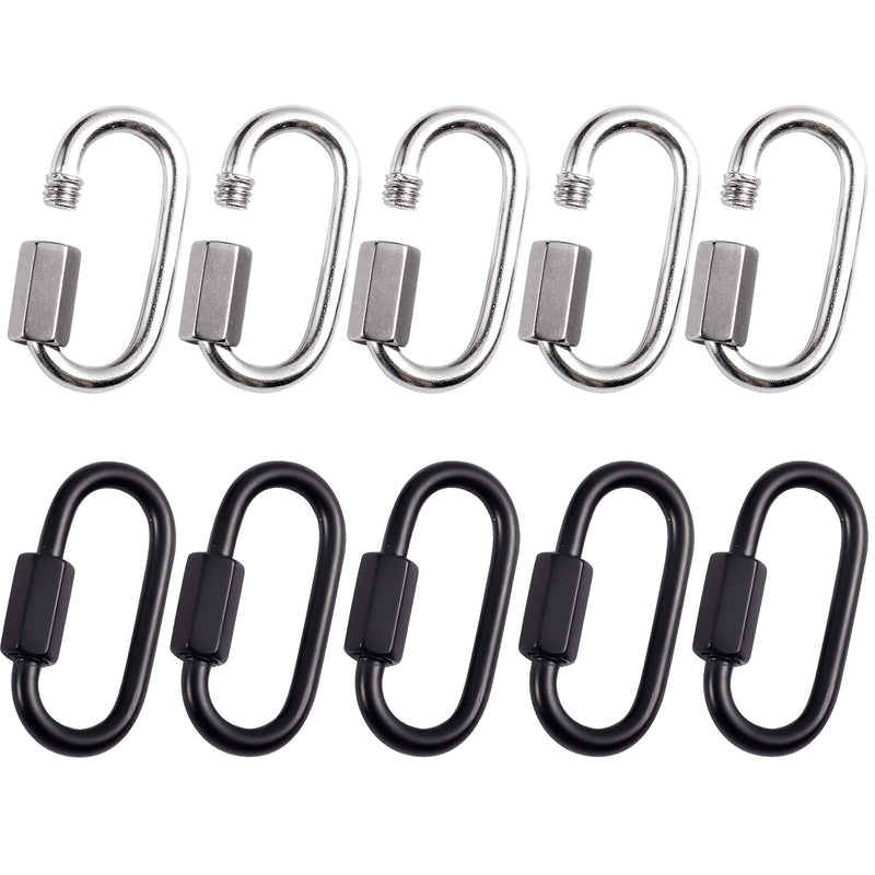 [Australia - AusPower] - 10 Packs Quick Links, M4 5/32 inch 304 Stainless Steel Quick Link Chain Connector, Chain Repair Links Chain Links D Shape Oval Locking Carabiner Heavy Duty Capacity 440lb (Black & Silver) 
