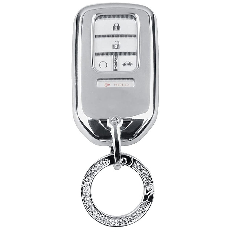 [Australia - AusPower] - Comdanya Key Fob Cover Case with Keychain Soft TPU Key Protection Holder for Honda Civic Accord CR-V Pilot Odyssey Passport Smart Key Keyless Remote(Silver with keyring) Silver-keyring 