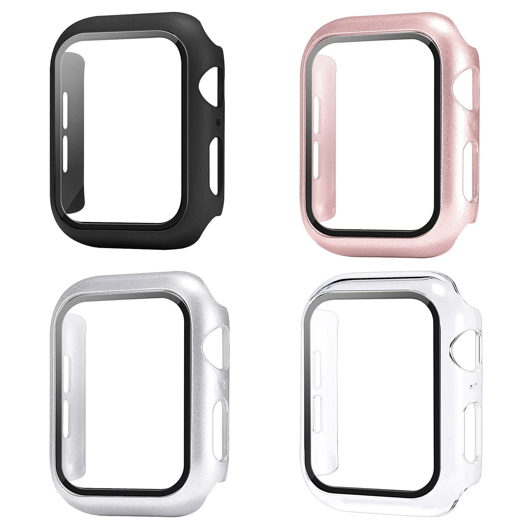 [Australia - AusPower] - Sobrilli 4 Pack Case Tempered Glass Screen Protector Compatible with iWatch 38mm Series 3/2/1, Hard PC Bumper Case Protective Cover Frame Compatible with iWatch 38mm (Black/Rose Gold/Silver/Clear) 38 mm Black/Rose Gold/Silver/Clear 