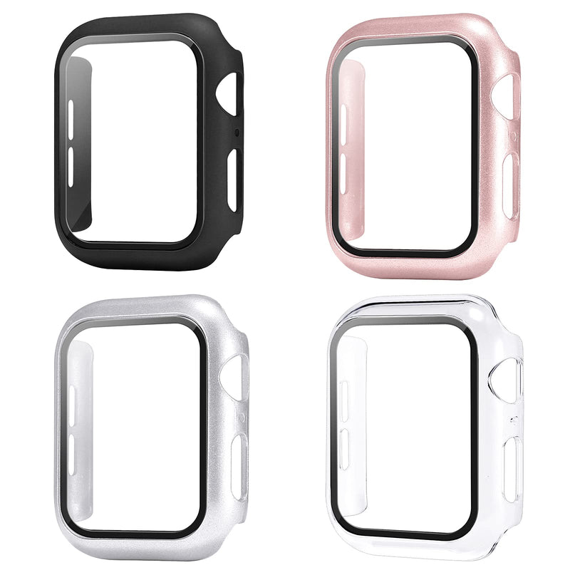 [Australia - AusPower] - Sobrilli 4 Pack Case Tempered Glass Screen Protector Compatible with iWatch 38mm Series 3/2/1, Hard PC Bumper Case Protective Cover Frame Compatible with iWatch 38mm (Black/Rose Gold/Silver/Clear) 38 mm Black/Rose Gold/Silver/Clear 