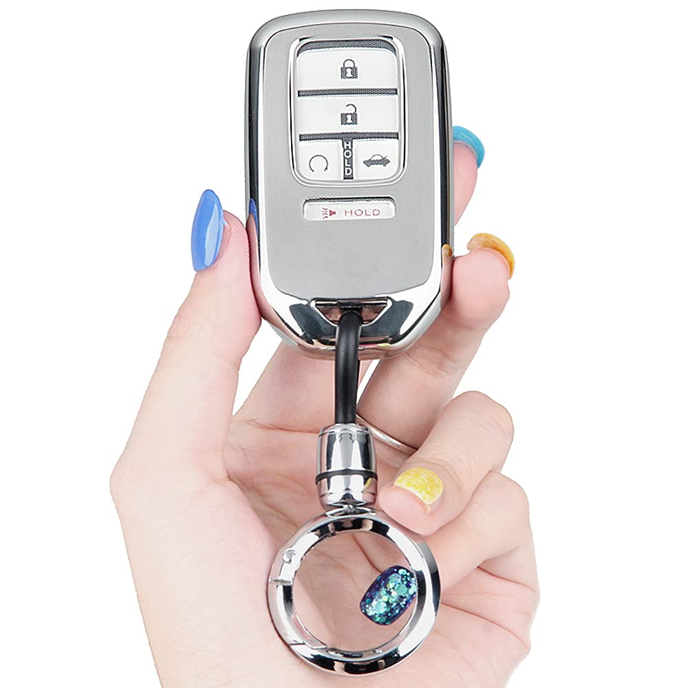 [Australia - AusPower] - Comdanya Key Fob Cover Case with Keychain Soft TPU Key Protection Holder for Honda Civic Accord CR-V Pilot Odyssey Passport Smart Key Keyless Remote(Silver with keychain) Silver-keychain 