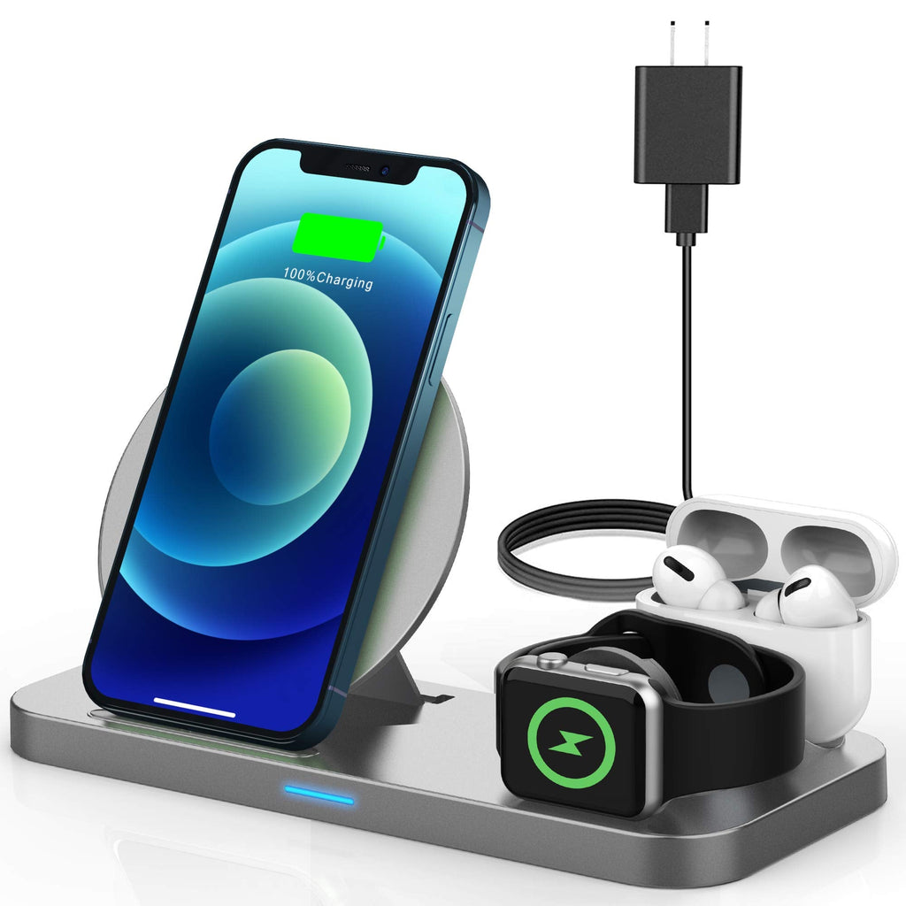 [Australia - AusPower] - TAOHAI Wireless Charging Station for Apple Products, 3 in 1 Charger Stand Compatible with Watch and Airpods Pro, 2, Fast Dock iPhone 12 11, Xs max, Xr, X, 8, Grey, (W30) 3IN1GREY 