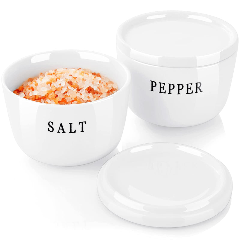 [Australia - AusPower] - Ceramic Salt and Pepper Bowls - ALELION Salt Cellar with Lid, 10 oz Salt and Pepper Container Set for Countertop, Large Salt Box for Kitchen, Dishwasher Safe, Set of 2, White 