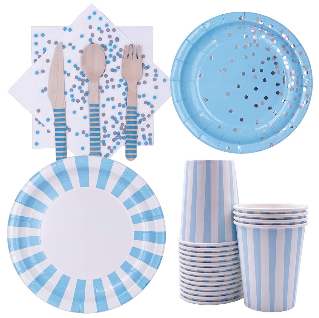 [Australia - AusPower] - 8 Guests Blue Disposable Tableware Boy Baby Shower Decor Baby 2 1st 1 One Birthday Party Decor Gift Babyshower Supplie 