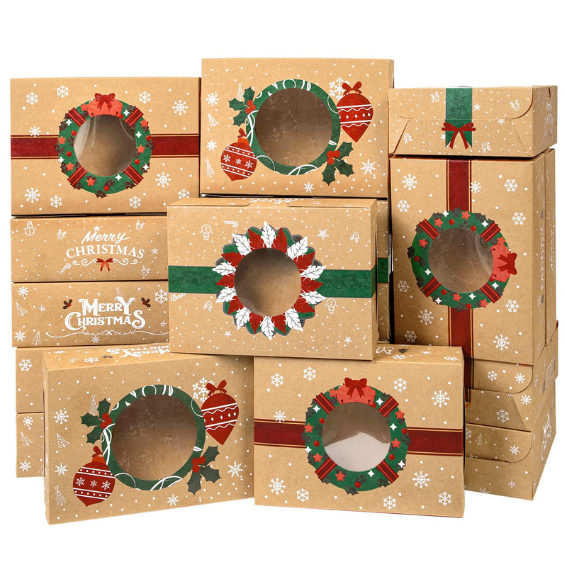 [Australia - AusPower] - Christmas Cookie Boxes for Gift Giving 18 Pcs, Large Bakery Treat Containers Cookie Tins with Window for Holiday Christmas Dessert Candy Cupcake Pastry Food Packaging Boxes with Lids 8.3"x6"x2.8" 