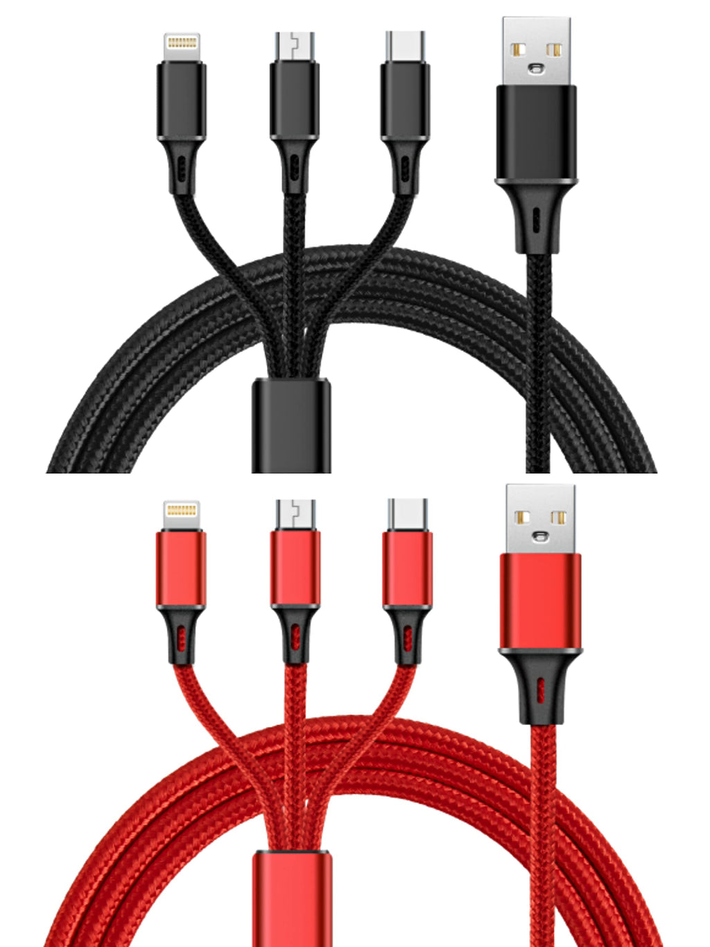 [Australia - AusPower] - Quick Charging Data line in red Black and Golden Pack-3 (Multicolored-RBG, 3) (Multicolored-RBG, 3pack) (Red and Black, 2pack) Red and Black 