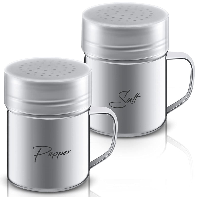 [Australia - AusPower] - 2 Pieces 13.5 OZ Stainless Steel Dredge Shaker with Lid and Handle Salt and Pepper Shakers Seasoning Pepper Shaker Spice Condiment Shaker for Cooking Kitchen Baking Salt Candy 