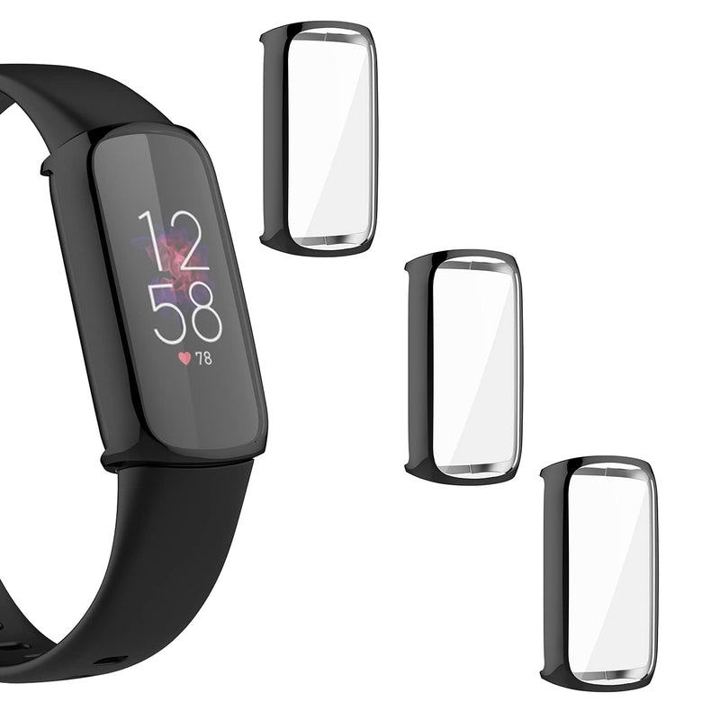 [Australia - AusPower] - eiEuuk 3-Pack Screen Protector Soft TPU Case Pouch Compatible with Fitbit Luxe, All-Around Protective TPU Cover Plated Anti-Scratch Case Shell for Luxe Smartwatch,Black AfbluxeCaseDD518 