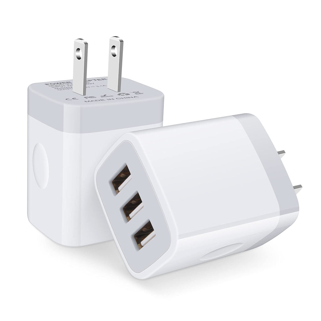 [Australia - AusPower] - Ehoho USB Charger Block,Multiport Plug in Wall Charger,2Pack Triple 3.1A 3-Port Power Adapter Charging Box Compatible iPhone 13 Pro 12,Samsung Galaxy,Motorola,LG,iPad,Oneplus,Android, White 