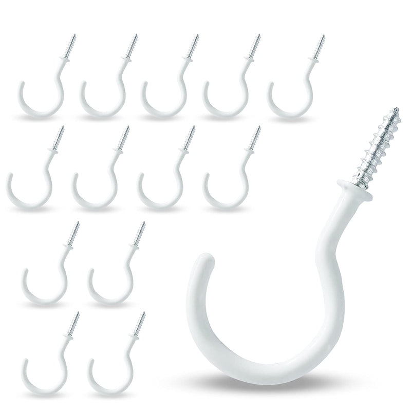 [Australia - AusPower] - JMHardware Ceiling Hook 1-1/4 Inch Screw in Hooks for Hanging Plants 14pc Vinyl Coated Assortment Kit for Kitchen Use Lights Hanging Premium Steel Heavy Duty Hook for Indoor and Outdoor, White 1-1/4" 14pc 
