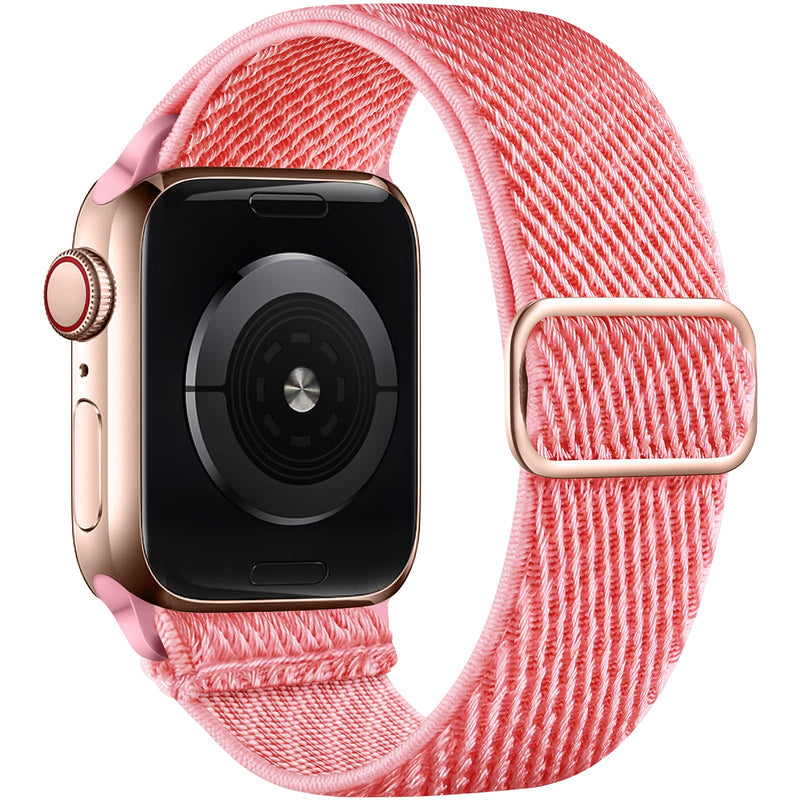 [Australia - AusPower] - DaQin Stretchy Solo Loop Bands Compatible with Apple Watch 38mm 40mm 41mm for Women Men, Soft Nylon Adjustable Sport Replacement Wristband for Apple Watch SE iWatch Series 7 6 5 4 3 2 1, Sakura Pink 38mm/40mm/41mm 