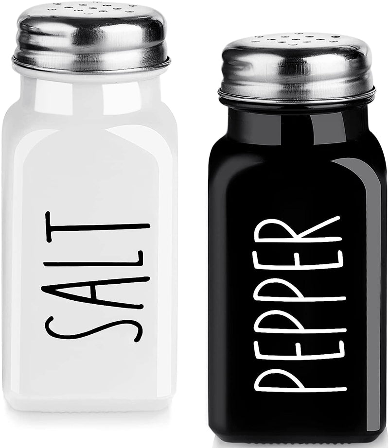 [Australia - AusPower] - Farmhouse Salt and Pepper Shakers Set, Dopeca 2.7oz Glass Salt Shaker with Stainless Steel Lid, Black and White Modern Farmhouse Kitchen Decor, Cute Salt and Pepper Set for Kitchen or Restaurant Black/White 