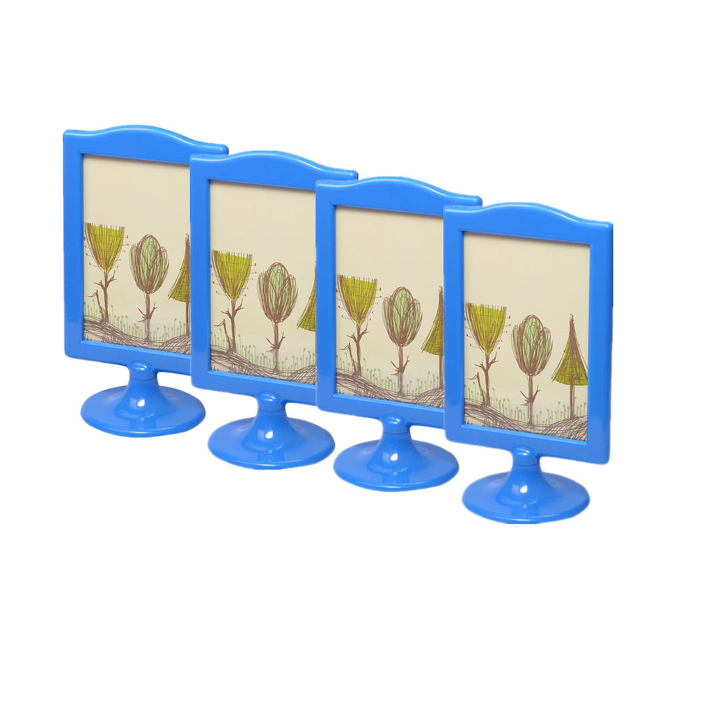 [Australia - AusPower] - 4 Pack Standing Photo Frames,Self Standing Photo,Vertical Mount Sign Holders 4x6", Double Sided Tabletop Display,Each Frame Holds 2 Pictures,School,Wedding Party Table Numbers Holder More Colors (Blue) Blue 