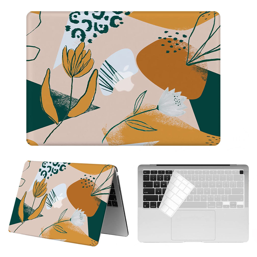 [Australia - AusPower] - Watbro Compatible with MacBook Air 13 Inch Laptop Case 2020 2019 2018 Release A2337 M1/A2179/A1932 ,Impressionism Geometric Collage Case with Keyboard Cover Skin for MacBook Air 2020 with Touch ID 1Pack:Orange collage A1932 New air 13"(2018-2020) 