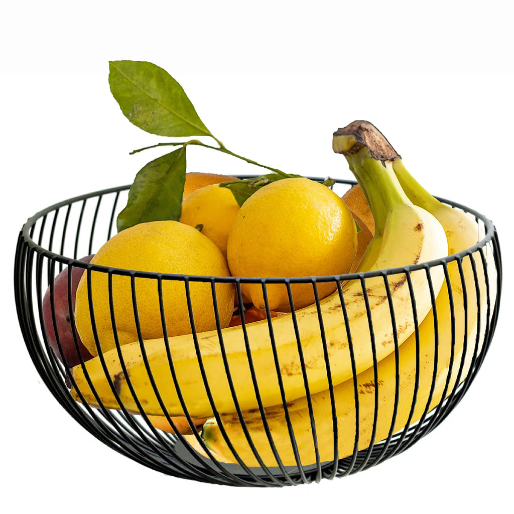 [Australia - AusPower] - CAM2 Metal Fruit Basket, Wire Fruit Basket Black Iron Fruit Holder Decorative Stand for Fruit Storage for Vegetable Snack Bread Black-twill 