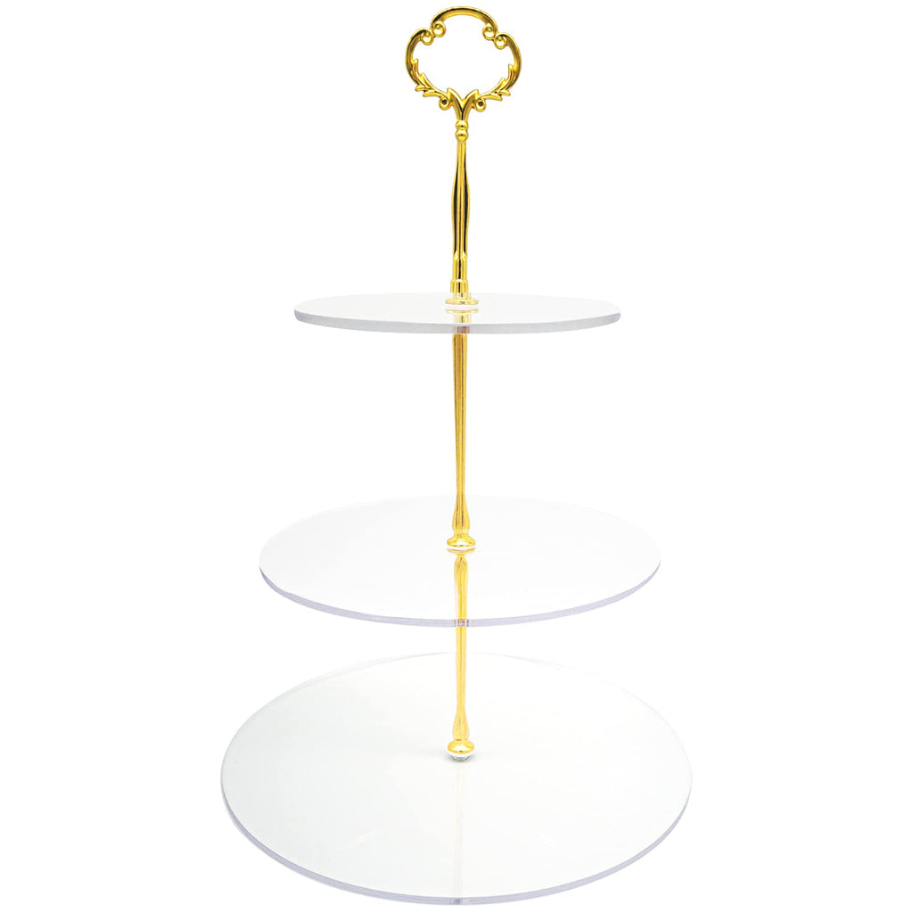 [Australia - AusPower] - Cupcake Stand Acrylic Cupcake Holder 3 Tier Clear with Gold Pillar DéCor Cupcake Stand for 24 Cupcakes Tower Display Food Dessert Stand for Graduation Party,Weddings,Birthday Parties,Candy Bar Party 