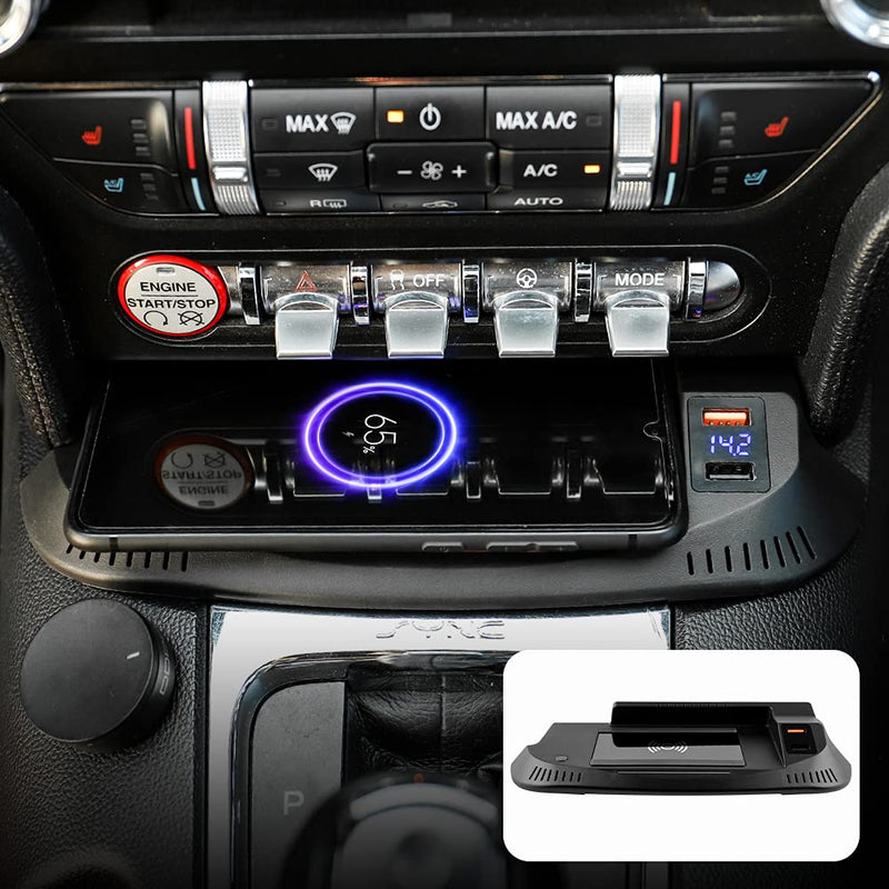 [Australia - AusPower] - KUNGKIC Car Wireless Phone Charging Pad Mat for Ford Mustang 2015 2016 2017 2018 2019 2020,with Car Cigarette Lighter Function Fast Charging Compatible iPhone, Samsung,Glass Panel 