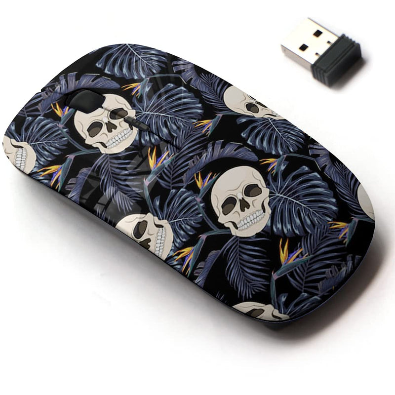 [Australia - AusPower] - 2.4G Wireless Mouse with Cute Pattern Design for All Laptops and Desktops with Nano Receiver - Gothic Skulls Flowers 